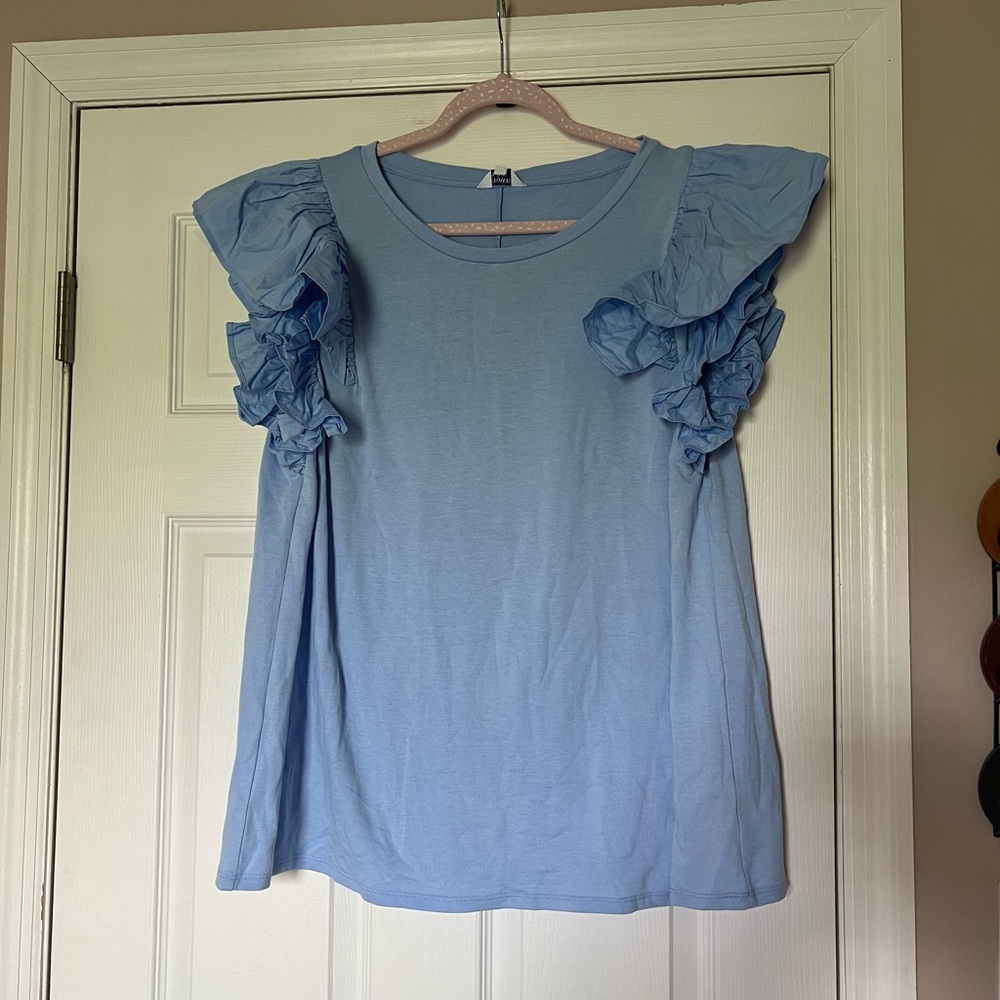 NWT Crown & Ivy Light Blue Ruffle Sleeve Blouse